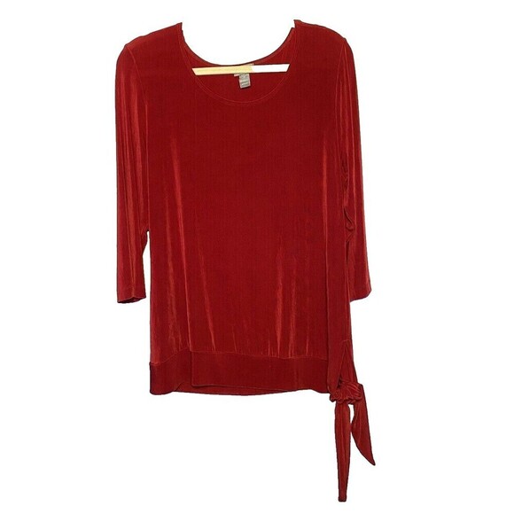 Chicos Travelers Top Womens Size 2 US Large 12 Tunic Red Wrinkle Free Side Tie - Picture 1 of 9